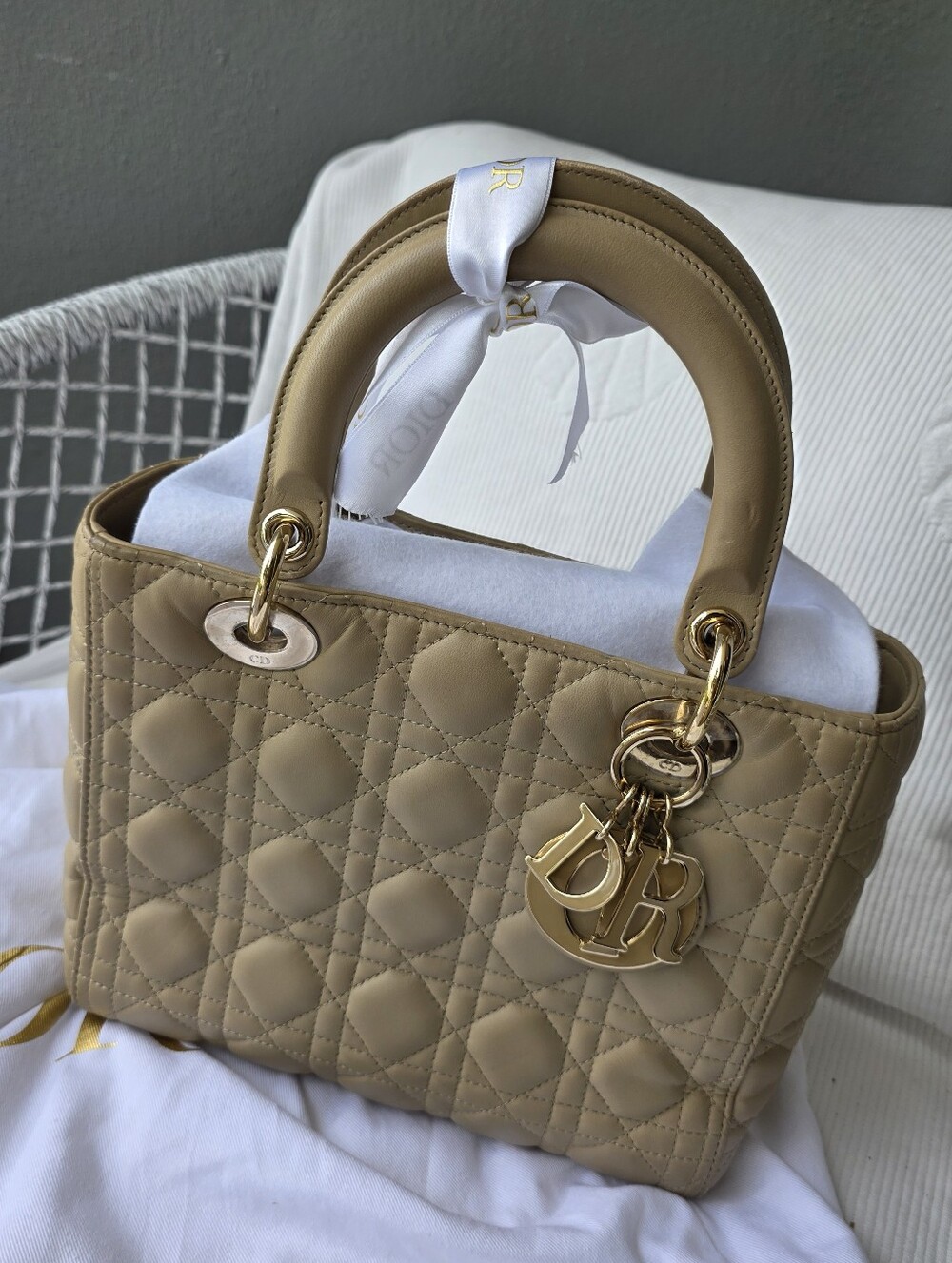 Dior Beige Lady Bag with Gold Hardware - Picture 8 of 16